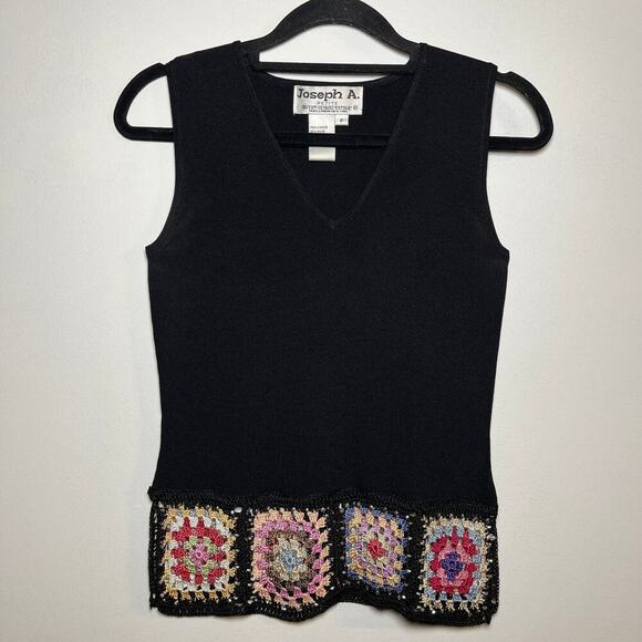 Vintage Petite Crochet Tank Top Vest Black Small Festival Cottage Boho Hippie - Picture 4 of 7